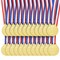 24 Pack Gold Winner Medals for Kids and Adults - Participation Awards with 15.3-Inch Red, White, and Blue Neck Ribbons for Sports, Tournaments, Competitions (Metal, 1.5 In)